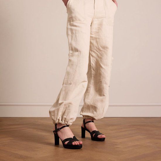 No Stress - Dames - Zwarte leren sandalen met hak - Maat 37
