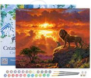 Figured'Art Schilderen op Nummer Volwassenen met lijst - Leeuw bij zonsondergang - Handwerk acrylverf Kit DIY Compleet - 40x50cm Canvas al ingelijst