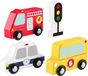 FISHER-PRICE Véhicules à pousser, set de 5 pièces, véhicules en bois, camion de pompiers, voiture de police, bus scolaire, convient aux enfants à partir de 12 mois