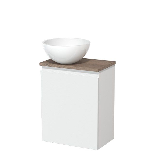 Maxaro Modulo Toiletmeubel 41 cm - Mat Wit - Middenbruin Eiken Blad - Greeploos