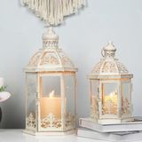 Merkloos / Sans marque Wan GmbH Decoratieve metalen lantaarns set van 2 voor binnen en buiten - Beige - 14" en 10"