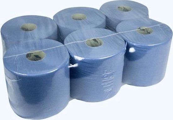 Beauty supplies Schoonmaakdoek - Midi-poetsrollen / poetspapier blauw - 6 stuks