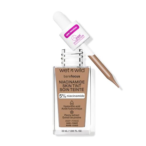 Wet n Wild Wet n Wild Bare Focus Niacinamide Skin Tint, Lichte Foundation met Opbouwbare Formule, Verrijkt met HyaluronZuur en Vitamine E voor een Stralende Look, Diep