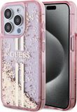 Guess Étui à paillettes liquides rayure dorée pour Apple iPhone 15 Pro - Rose