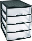PLASTICFORTE Ladeblok/bureau organizer met 4 lades - zwart/transparant