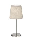 Fischer & Honsel Tafellamp Rimini | nikkel mat | stoffen kap zandkleuren linnen | H: 30 cm, D: 14 cm | met snoerschakelaar | 1x E14 max. 25 W zonder lamp