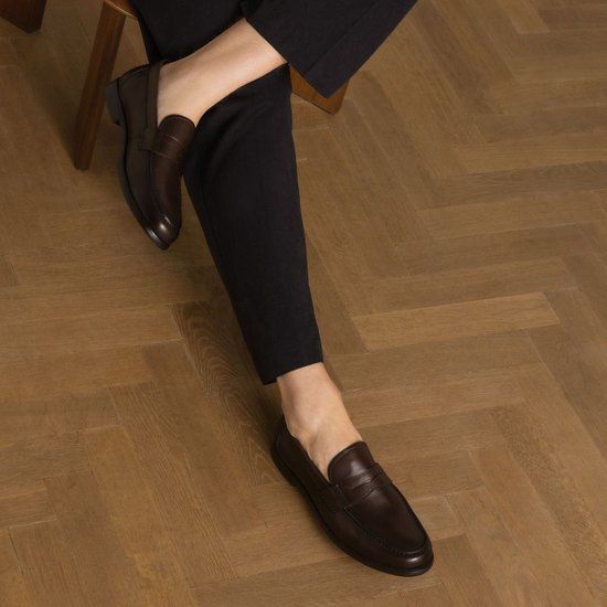 Manfield Heren Donkerbruine Leren Loafers Maat 44