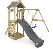 Wickey FreeFlyer Speeltoestel - Schommel met Glijbaan en Touwladder - Klimwand & Zandbak - 295x340x260 cm - Grijs