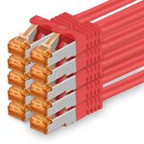 1aTTack CAT7 Netwerkkabel CAT Kabel 10 x 0.25m Rood - RJ45 10 Gigabit SFTP PIMF LSZH LAN Kabel