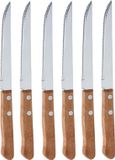 Excellent Houseware Steakmessen/vleesmessen bestek - 6x stuks - 21 cm - Roestvrijstaal - Houten handgreep