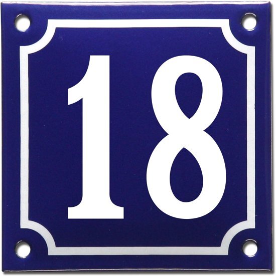 EmailleDesignÂ® Emaille huisnummer blauw/wit nr. 18