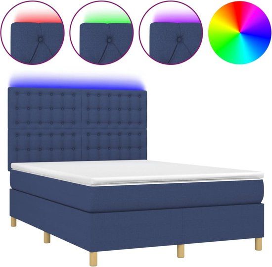 vidaXL Boxspring met matras en LED stof blauw 140x200 cm