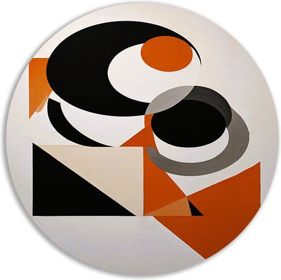 Merkloos / Sans marque Abstracte Kunst Wandcirkel - 80x80cm - Modern - Forex - Zwart/Wit/Oranje/Grijs