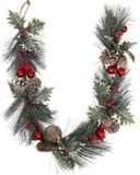 Feeric lights & Christmas Feeric Christmas Dennenslinger/dennen guirlande - met kerstversiering - rood - 100 x 7,5 cm