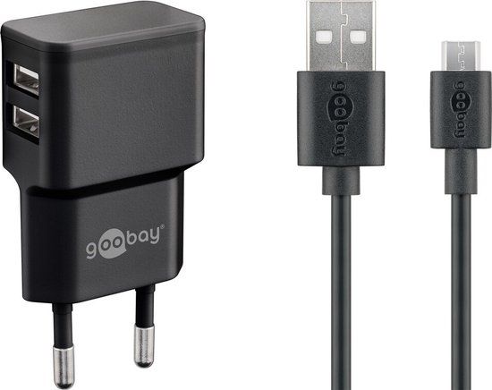 Goobay Dubbele micro-USB-opladerset (18 W) 2.4 Ampere 1 meter kabel - Zwart