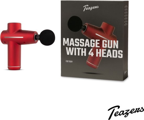 Teazers - Massage Gun - Voor een Ontspannen Massage - Massage Apparaat met 4 Opzetstukken en 9 Standen - Compact Formaat - Rood