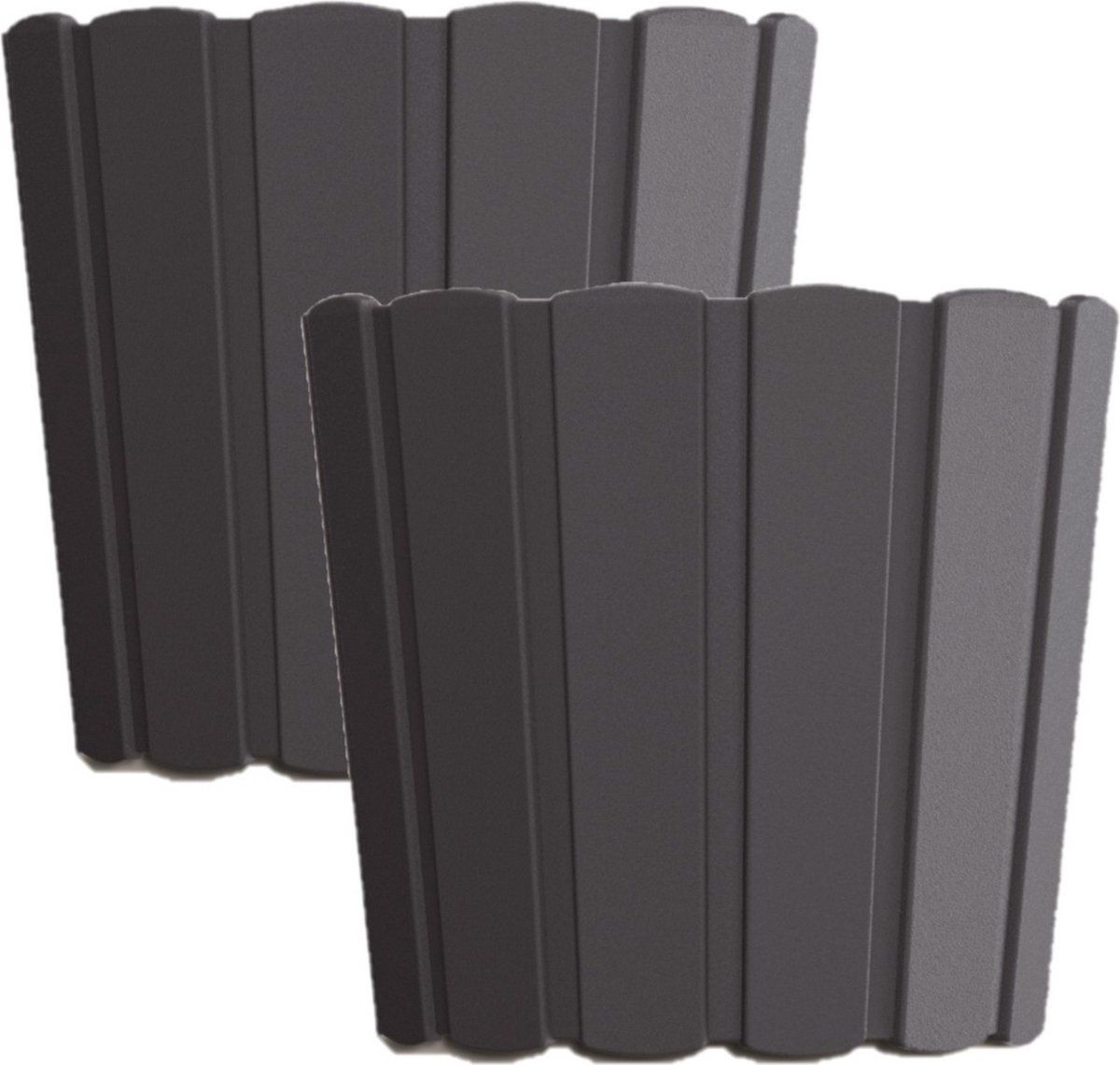 Prosperplast Wood-look Plantenpot - Set van 2 - Ø29 cm - Antraciet