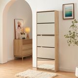 en.casa Schoenenkast Lund met 5 kleppen spiegeldeuren sonoma eikenkleurig 169x60x24 cm