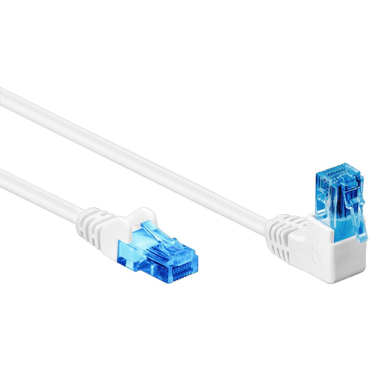 Goobay 51538 CAT 6A patchkabel, 90 graden stekker, netwerkkabel, ethernet, Playstation, Xbox, LAN-kabel, DSL, U/UTP, RJ45-stekker, wit, 3 meter