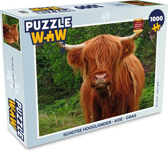 MuchoWow Puzzel Schotse hooglander - Koe - Gras - Legpuzzel - Puzzel 1000 stukjes volwassenen