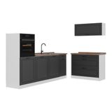 Vicco Complete keukeneenheid "R-Line", Antraciet landelijk/Wit 220 cm
