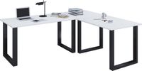 Vcm L-vormig bureau, hoekbureau, gamingbureau, wit, 190x160x76 cm