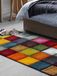 The Carpet Monde Deluxe Vloerkleed Handgesneden, Korte pool, Kleurrijk, Blauw, Wit, Rood, Grijs, Goud, Vierkant patroon, 80x150 cm