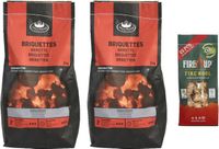 fire up BBQ starterspakket - houtskool briketten 6 kilo - barbecue aanmaak houtwolkrullen 25x