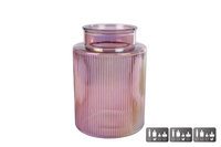 Vaas/windlicht Niamh L paars glas 15x15x21cm