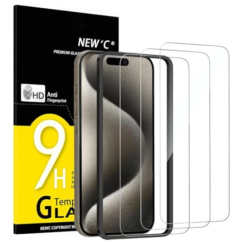 NEW'C 3 Stuks, Screen Protector voor iPhone 15 Pro Max (6,7 inch), Gehard Glass Schermbeschermer Film 0.33 mm Ultra transparant, Ultra resistent - Eenvoudig installatiegereedschap inbegrepen