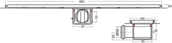 Van Den Berg douchegoot 80 cm, zij uitlaat en gesloten design, rvs