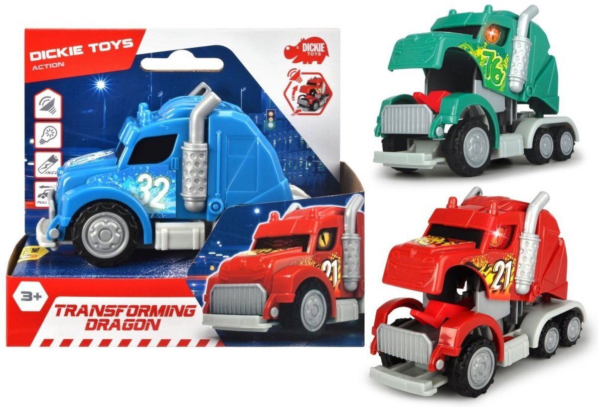 Dickie Toys Dicky Toys Vrachtwagen Verander Draak 3 Assorti Licht + Geluid Assorti
