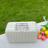 Merkloos Picknickmand Buiten - Opbergkoffer Rotan - Buiten Eten - Dubbel Handvat - 22 x 17 x 11cm - Wit