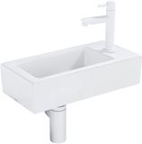 QeramiQ Fuente Fonteinset - 37.5x18.5x9cm - keramiek - kraangat rechts - fonteinkraan mat wit - afvoerplug - verlaagd sifon - Mat wit