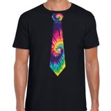 Bellatio Decorations Hippie T-shirt Heren - Tie Dye Stropdas - Jaren 60 Themafeest - Zwart - Katoen - Maat XL
