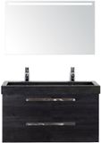 BES LED Seville Badmeubelset 100 cm - Black Oak - Wastafel Lucca 2 Kraangaten met Sence Spiegel