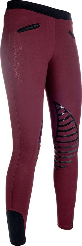HKM Starlight Silicone Knee Patch Riding Leggings - Wine Red/Black - Girls' Size 98