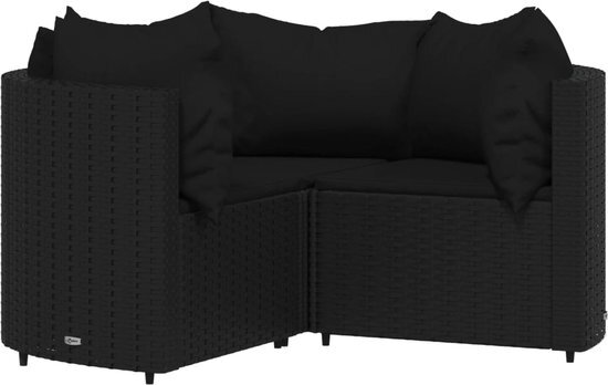 vidaXL 4-delige Loungeset met kussens poly rattan zwart