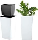KADAX Bloempot, bloembak van kunststof, plantenbak voor bloemen, binnen en buiten, tuin, balkon, terras, huis, weerbestendig, imitatie rotan (36 cm hoog, mat wit)