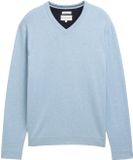 Tom Tailor Pull en tricot à col en V en coton - Taille XL - bleu métal clair chiné