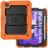 Robuuste hoes voor iPad Pro 11 (2018/2020/2021) en Air 4/5 generatie (2020/2021), universele rubberen kunststof hoes met standaard, oranje