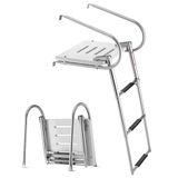 VEVOR Bootladder van roestvrij staal, 3 treden, inklapbaar, met platform en leuning, tot 180 kg belastbaar, brede en antislip treden voor buitenboorden, jacht en pontoni