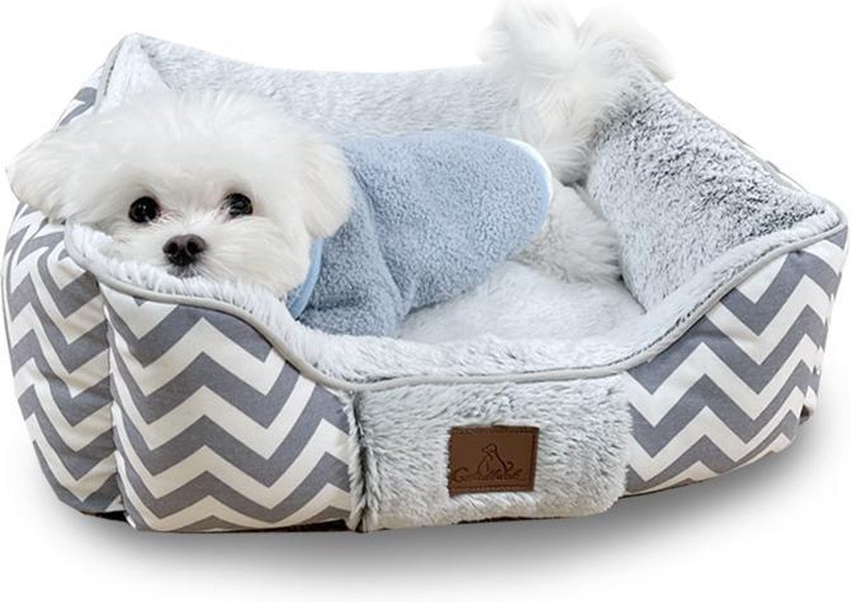Pets Fortune Hondenbed Hondenmand - Wasbaar Hondenbed - Hondenmatras - Afneembare Hoes - L - 75 x 60 x 25 cm wit, grijs
