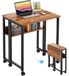 Bureau pliable avec roulettes et espace de rangement (80x50cm, Marron)