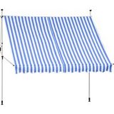 Mucola Markise pour balcon sans perçage protection solaire réglable en hauteur - Bleu / Blanc 300 x 120 cm