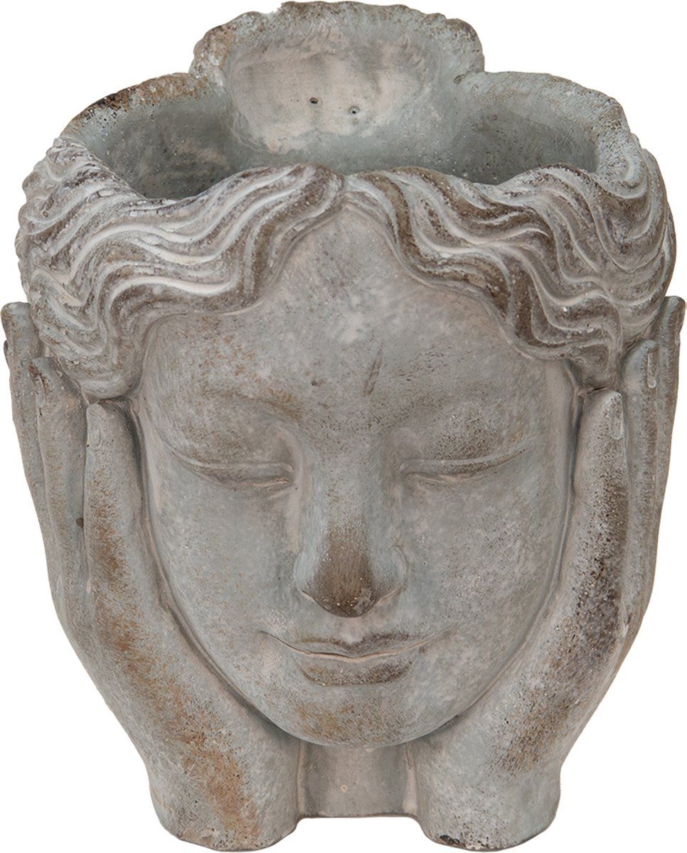 Clayre & Eef Bloempot Hoofd 14x16x17 cm Grijs Steen Handen