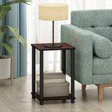 Furinno End Side Nachtkastje, set van 2, van technisch hout, donker kersen/zwart, 2 niveaus