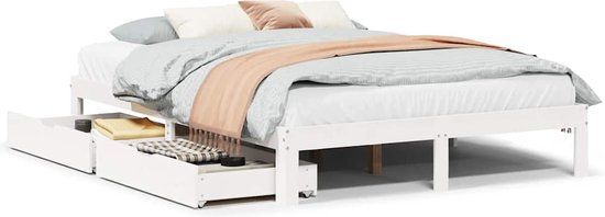 vidaXL Bedframe met lades massief grenenhout wit 160x200 cm