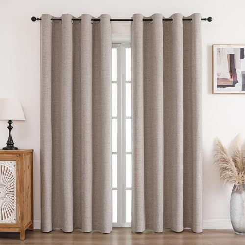 CUCRAF Gordijnen, 100% ondoorzichtig, linnen, met inslagringen, verduisteringsgordijnen, linnen, 229 x 167 cm (h x b), set van 2, thermogordijn, koudebescherming, geluidsisolatie, gordijn voor