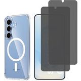 Phonillico® Hoesje met magnetische cirkel voor Samsung Galaxy S25 en 2 Zwart Gehard glas Anti-Spy Glass Screenprotector